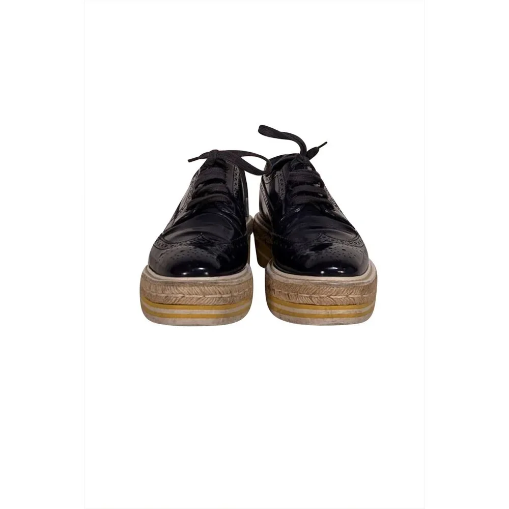 Prada - Navy Patent Leather Oxford Loafer Espadrille Sz 6